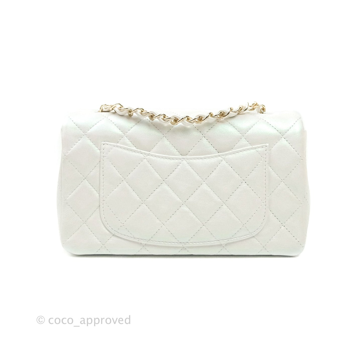 Chanel Quilted Mini Rectangular Lambskin Iridescent White Gold Hardware