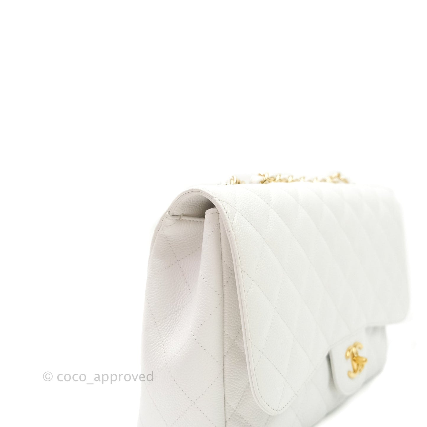 Chanel Jumbo Single Flap White Caviar Gold Hardware⁣⁣