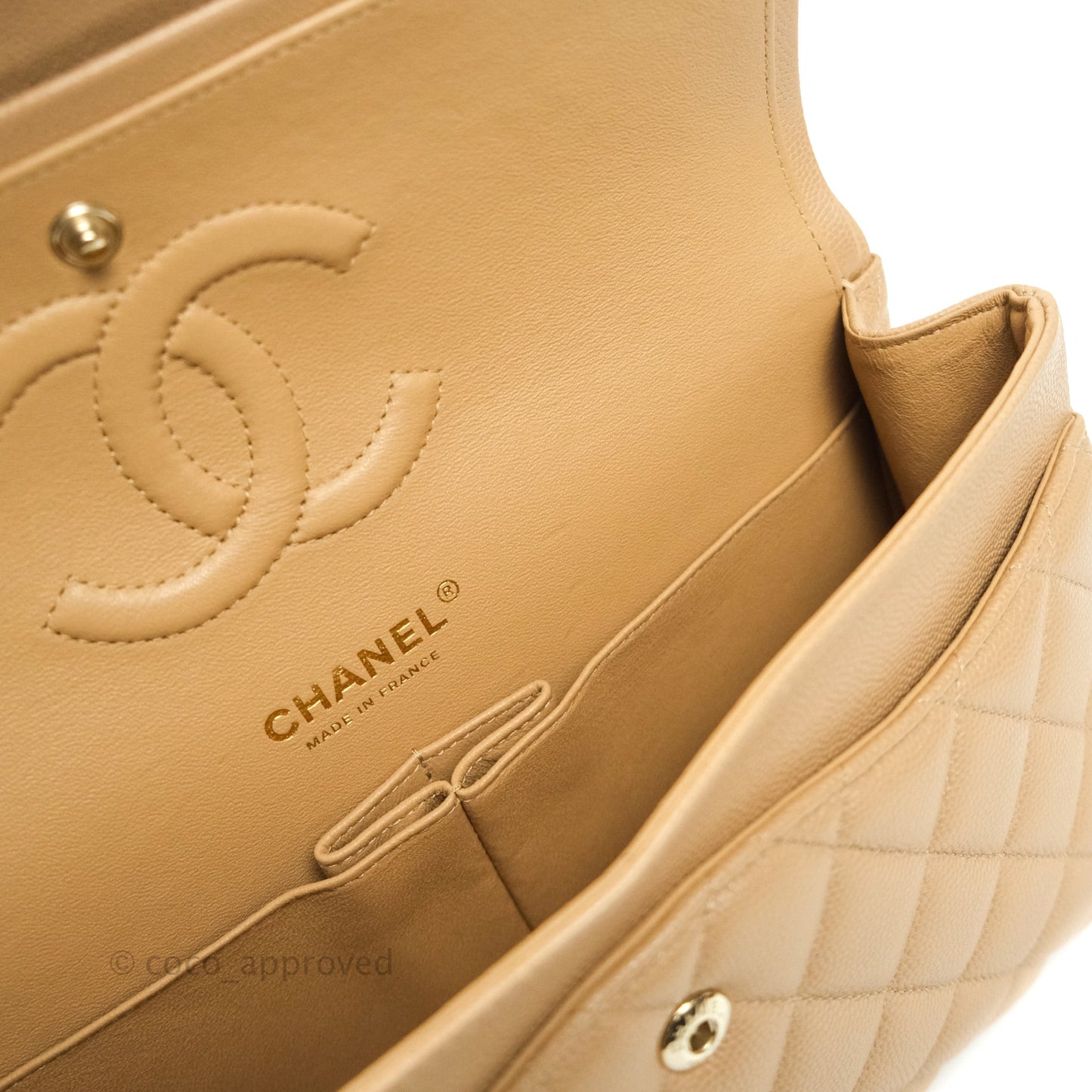 Chanel Classic M/L Medium Double Flap Dark Beige Caviar Gold Hardware 19B