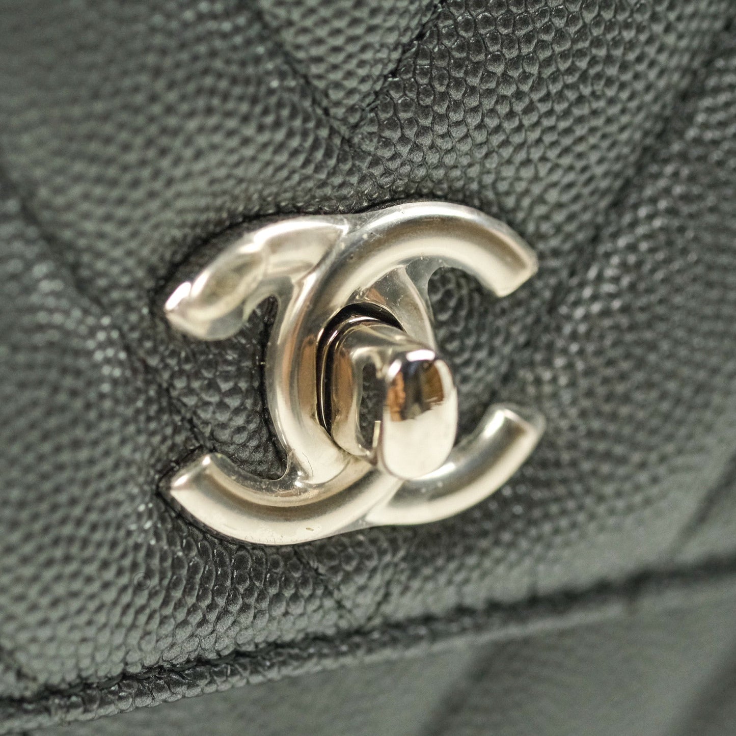Chanel Coco Handle Chevron Mini Dark Grey Caviar Quilted Dark Silver Hardware