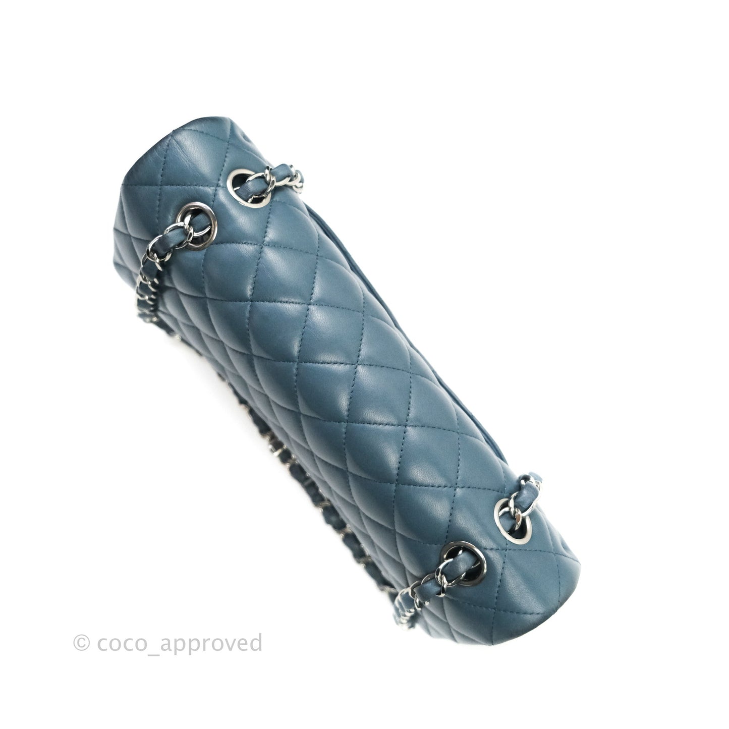 Chanel Classic M/L Medium Double Flap Blue Silver Hardware