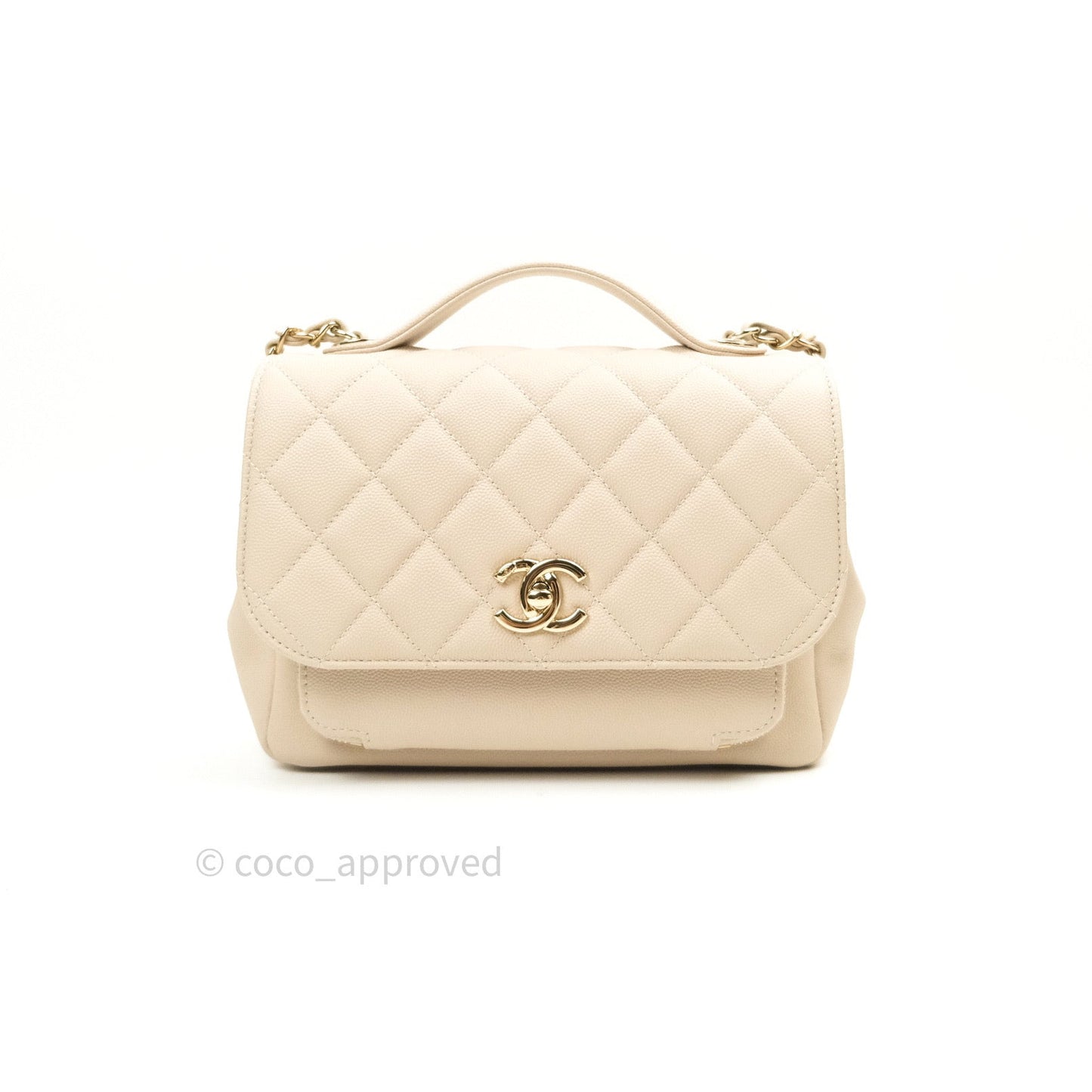 Chanel Quilted Medium Business Affinity Flap Beige Caviar Light Gold Hardware