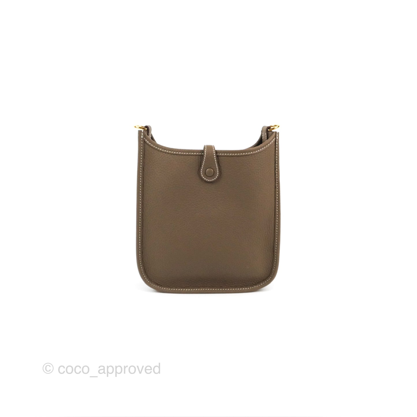 Hermès Mini Evelyne 16 Etoupe Clemence Gold Hardware with Bleu Indigo Strap