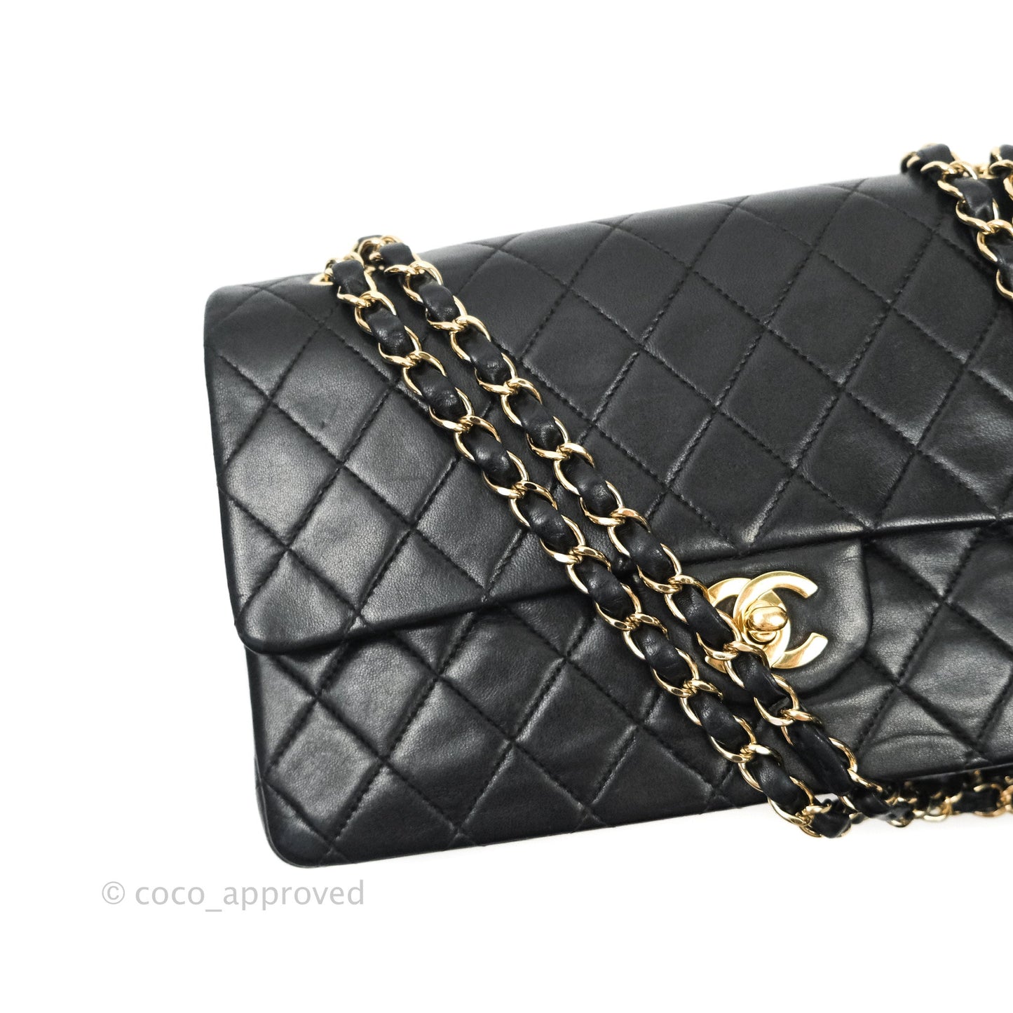 Chanel Vintage M/L Lambskin Medium Double Flap Bag Black