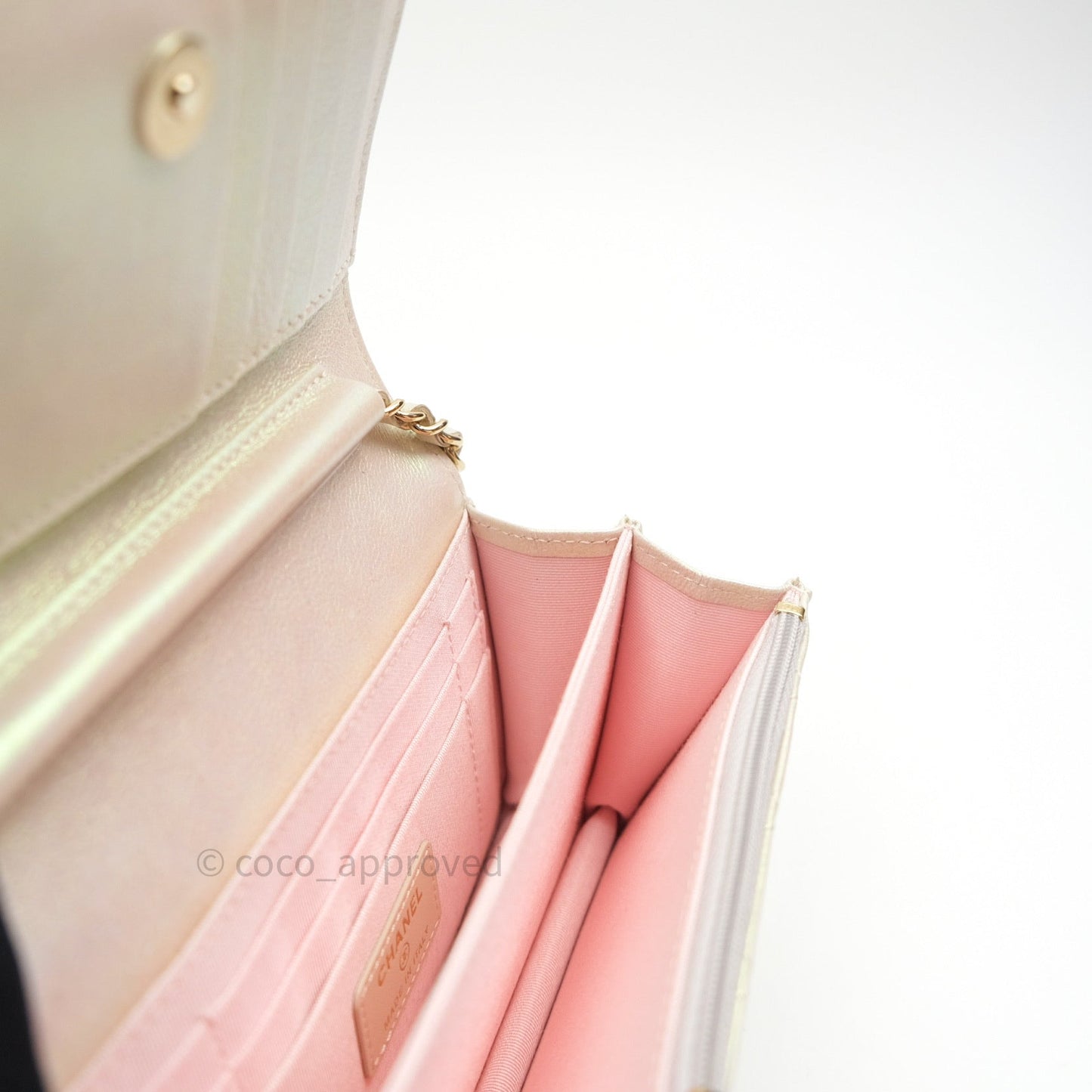 Chanel Quilted Mini Wallet on Chain WOC Iridescent Ivory Gold Hardware 20A