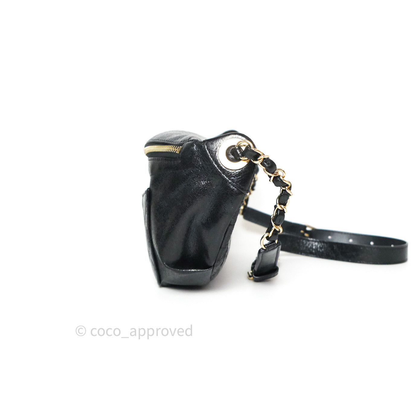 Chanel Black Glazed Calfskin Fanny Pack Belt Bag Gold Hardware