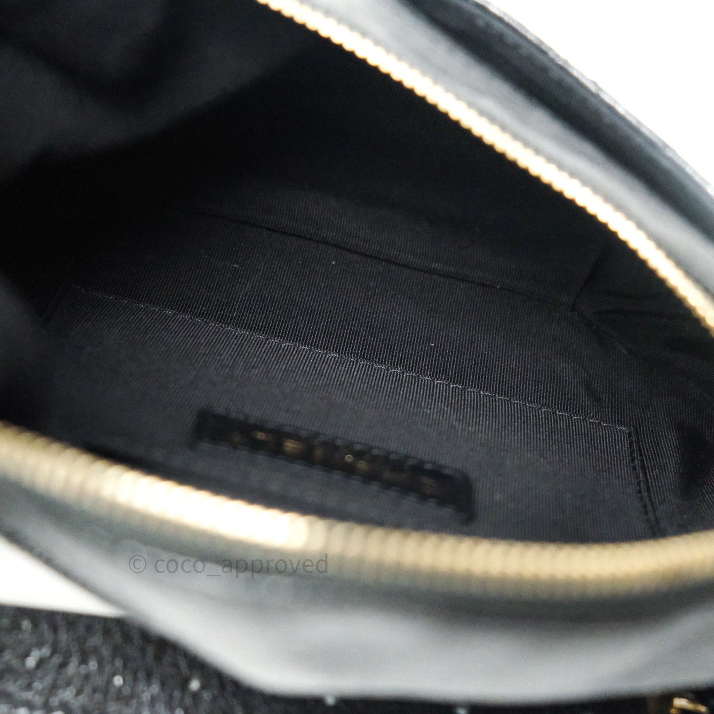 Chanel Black Glazed Calfskin Fanny Pack Belt Bag Gold Hardware