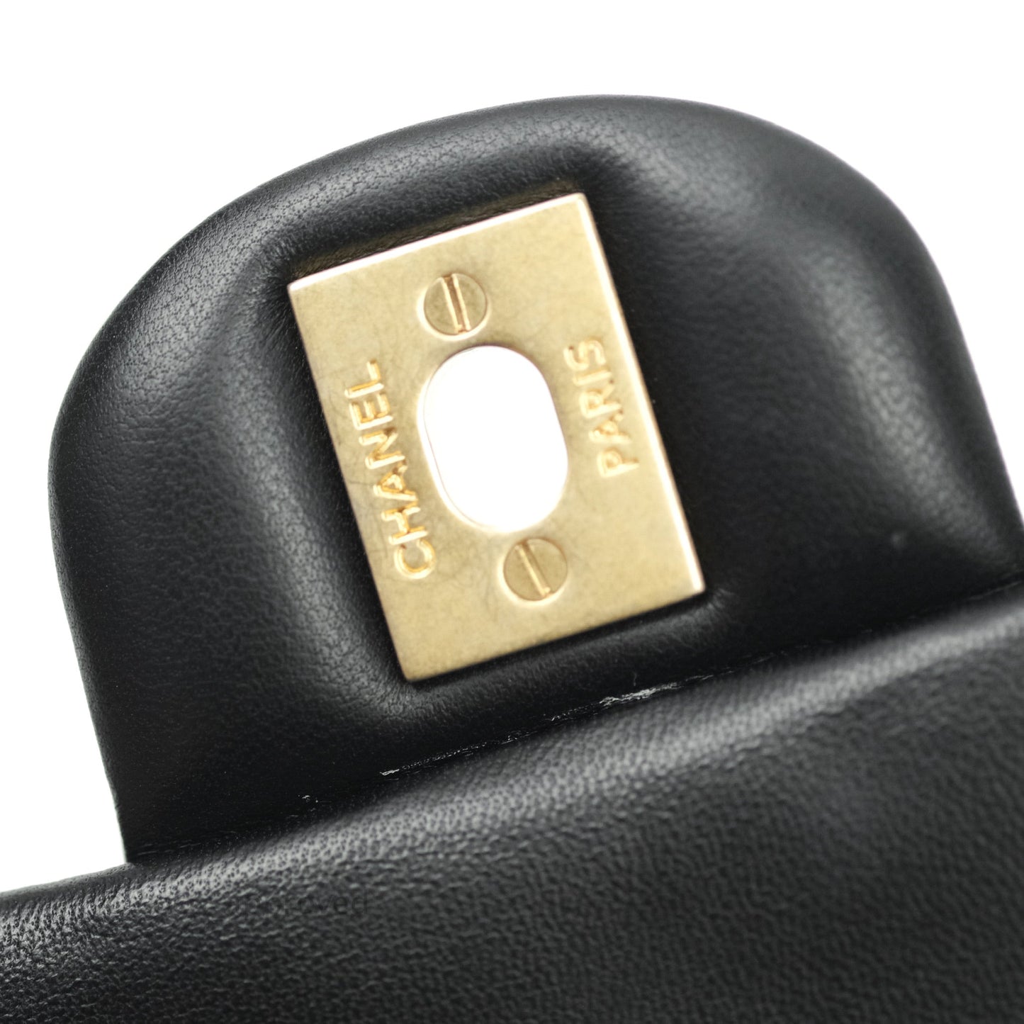 Chanel Mini Square Black Lambskin Aged Gold Hardware