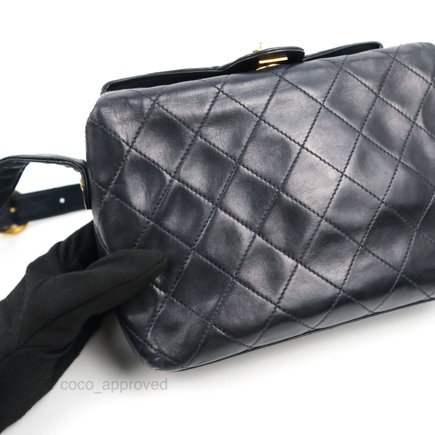 Chanel Vintage CC Box Shoulder Bag Navy Lambskin Gold Hardware