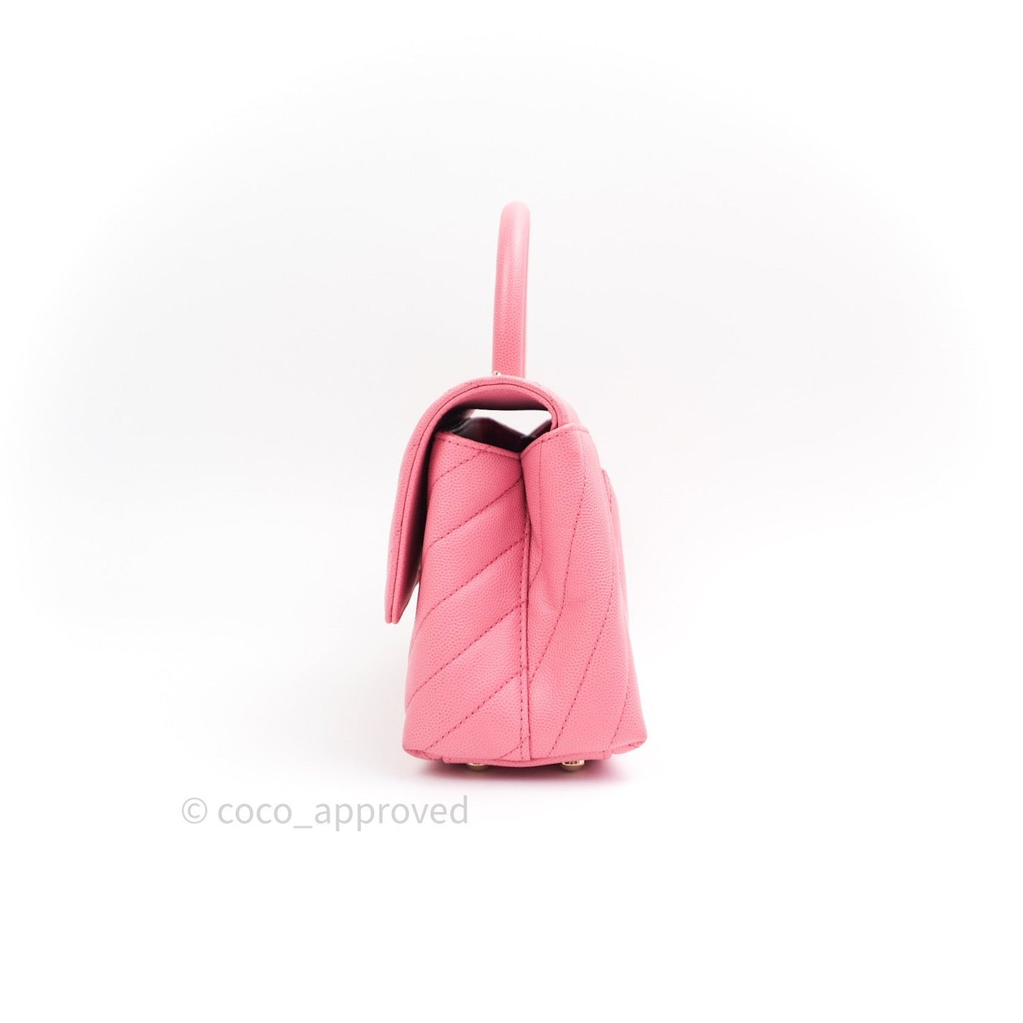 Chanel Mini Coco Handle Chevron Pink Caviar Quilted Gold Hardware