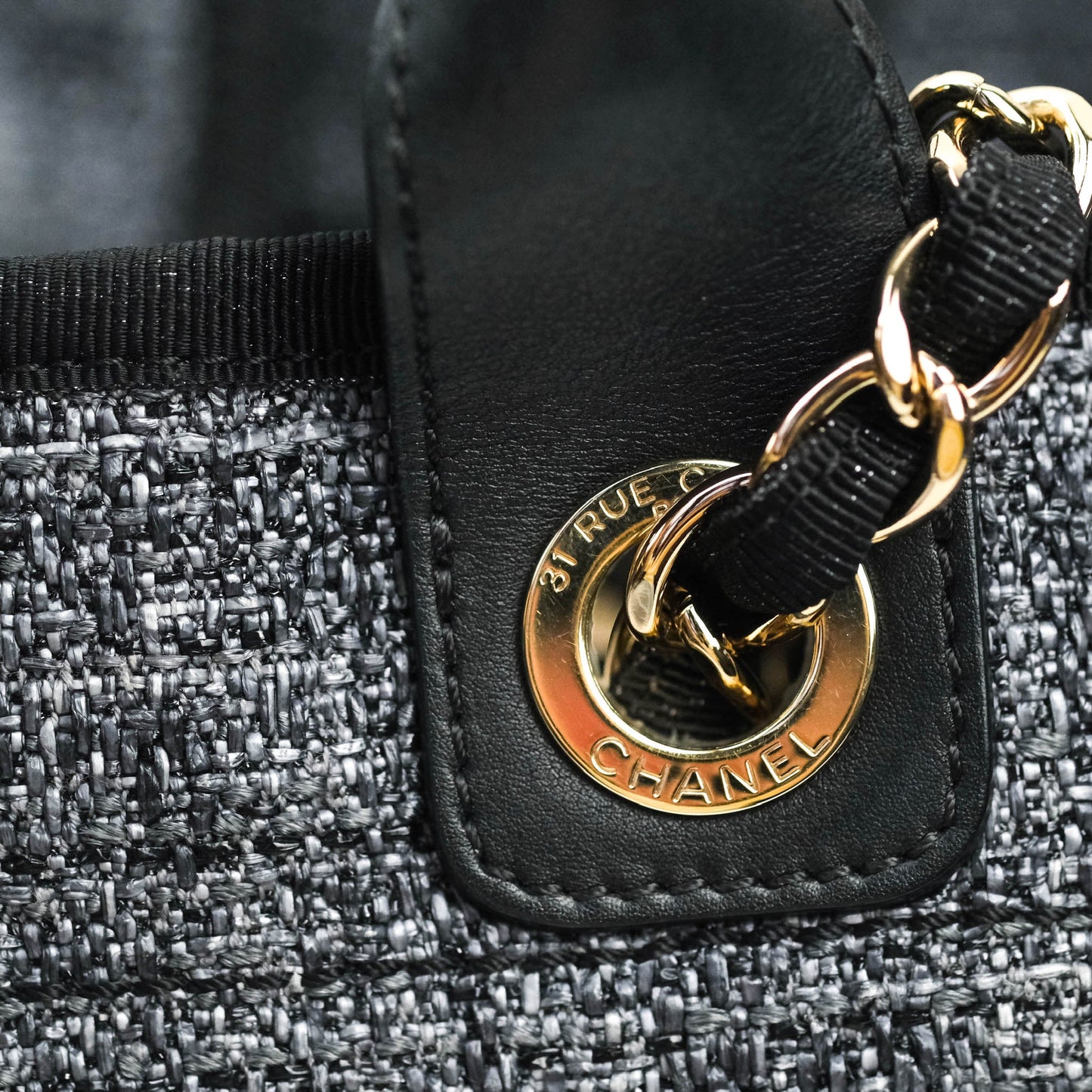 Chanel Large Deauville Charcoal Grey Canvas