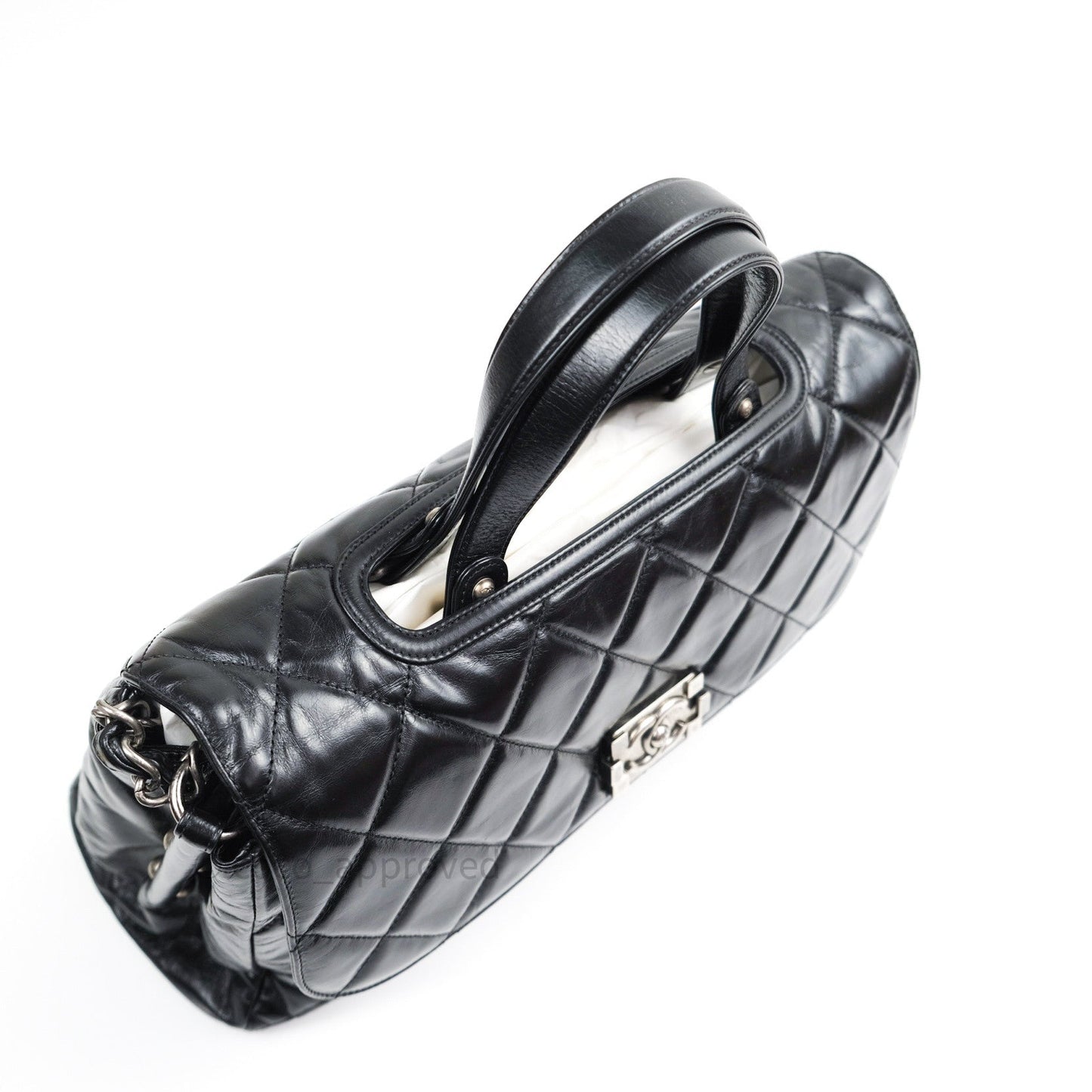 Chanel Boy Glazed Calfskin Tote Bag Black Ruthenium Hardware