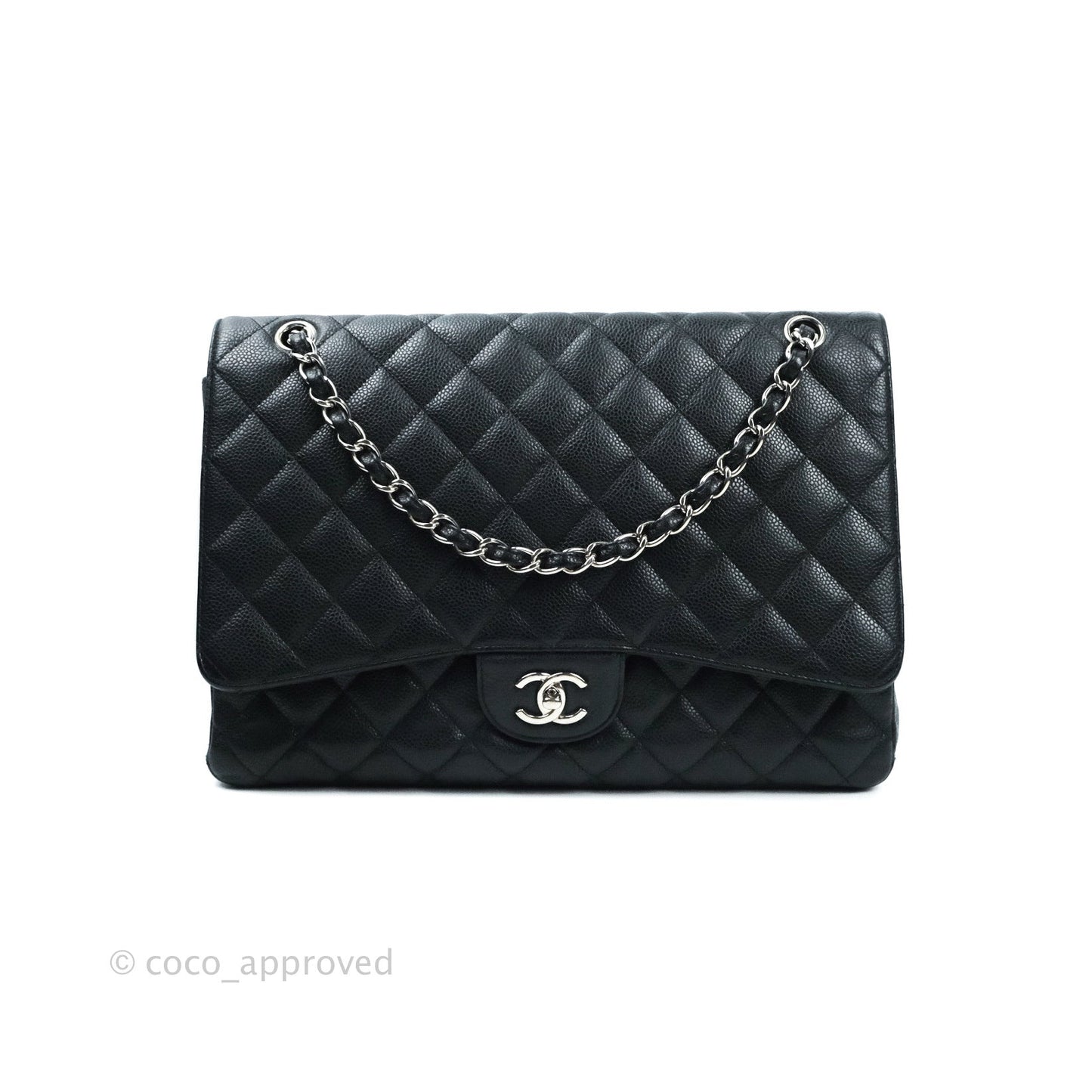 Chanel Quilted Maxi Single Flap Black Caviar Silver Hardware