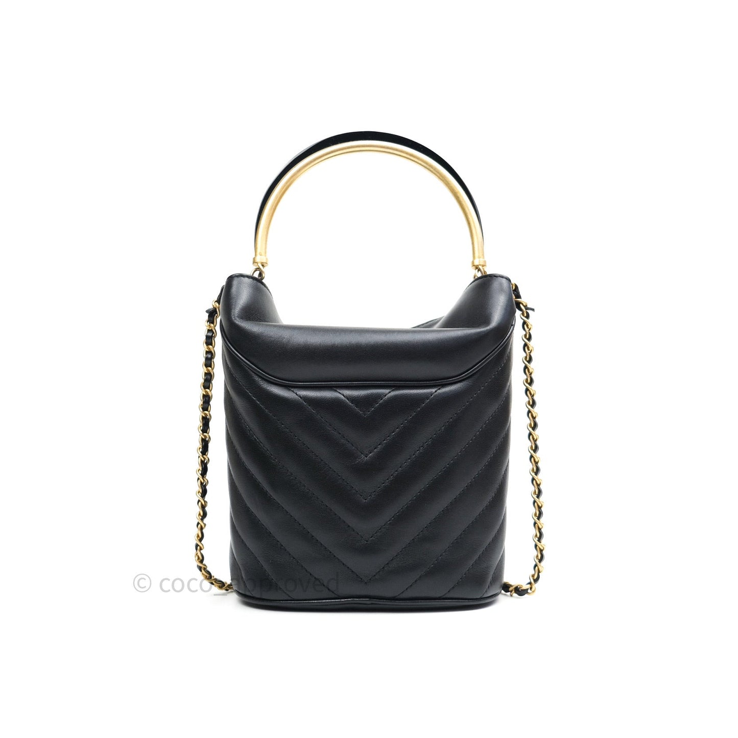 Chanel Chic Bucket Bag Black Lambskin Chevron Quilted With Handle