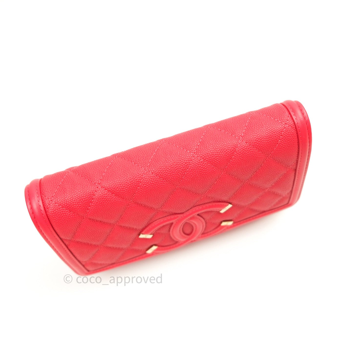 Chanel Filigree Wallet on Chain WOC Red Caviar Gold Hardware