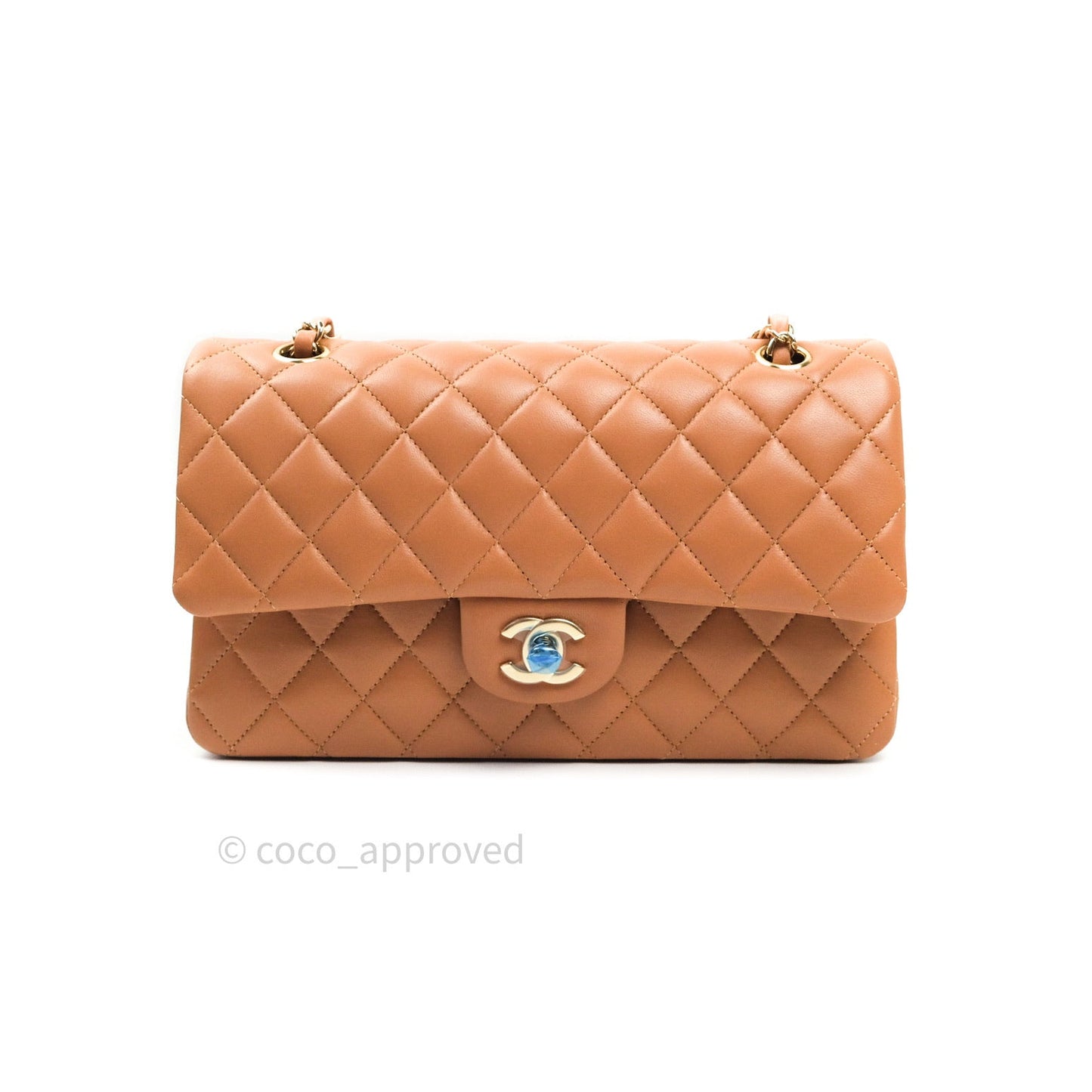 Chanel Classic M/L Medium Flap Quilted Dark Beige Caramel Lambskin Gold Hardware 21P