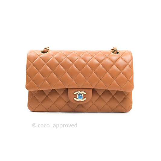 Chanel Classic M/L Medium Flap Quilted Dark Beige Caramel Lambskin Gold Hardware 21P