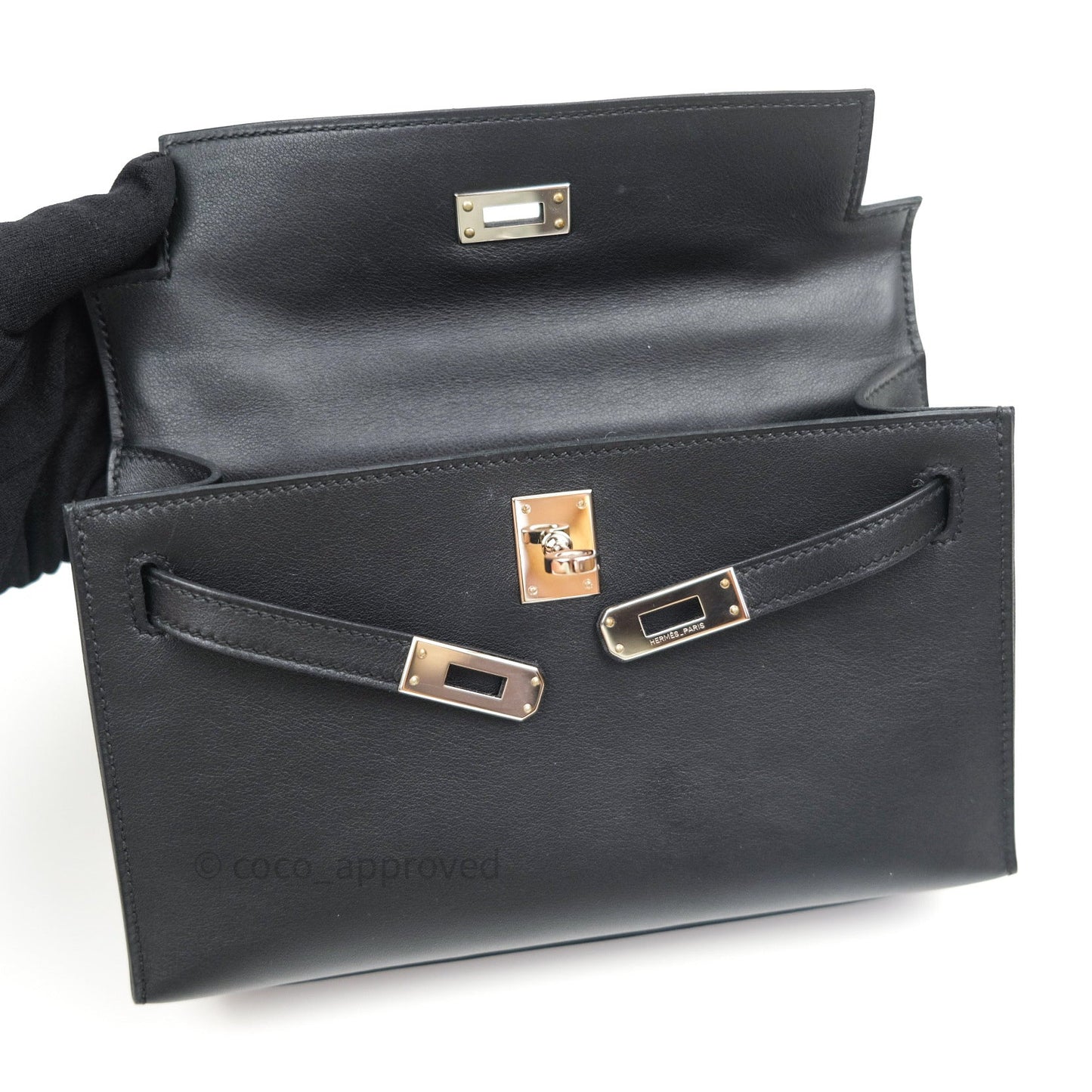 Hermès Kelly Pochette Clutch Black Swift Palladium Hardware