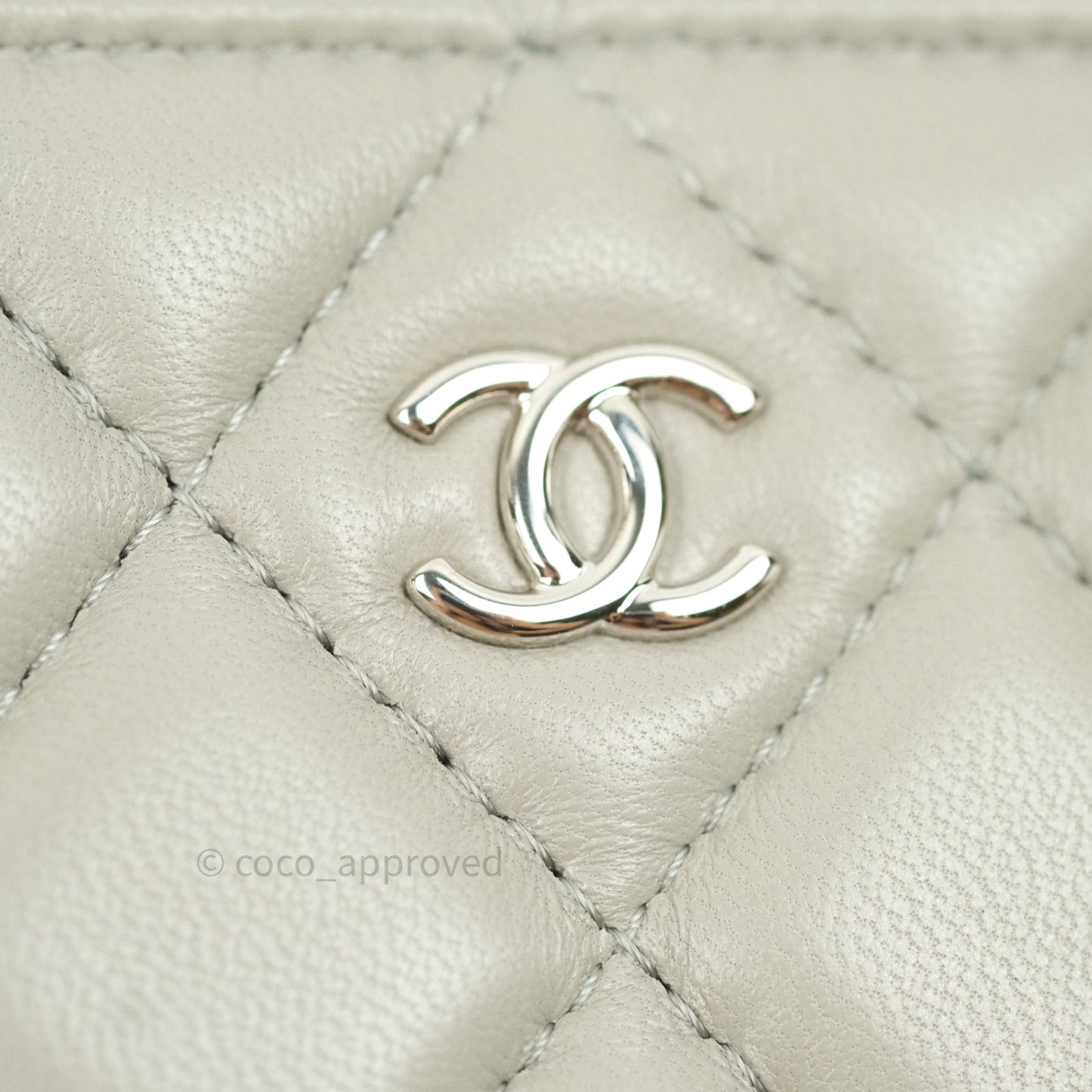Chanel Quilted Mini O Case Grey Lambskin Silver Hardware