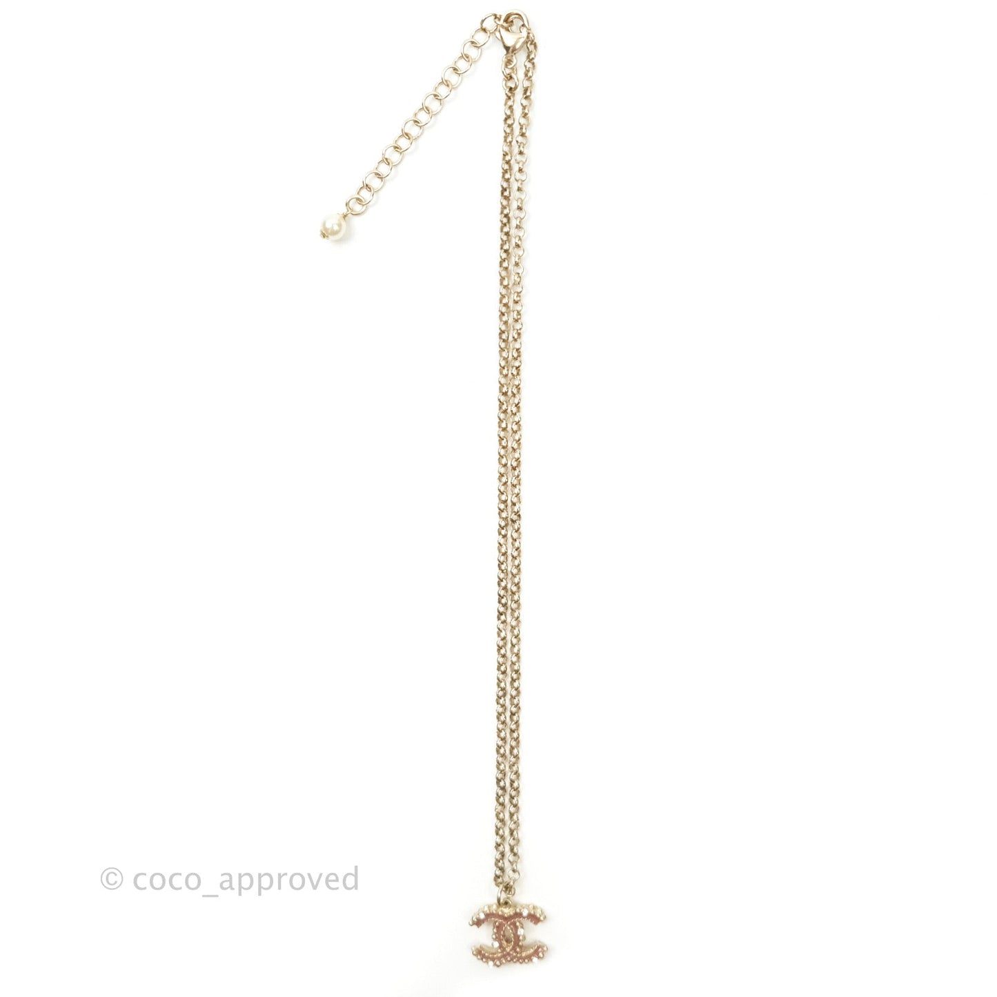 Chanel Enamel CC Necklace Pink Pendant Gold Tone 17A