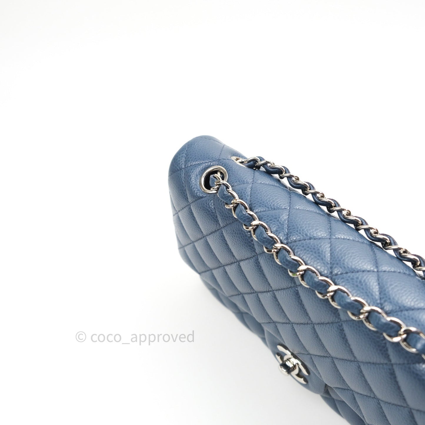 Chanel Classic Double Flap Quilted M/L Blue Caviar Silver Hardware