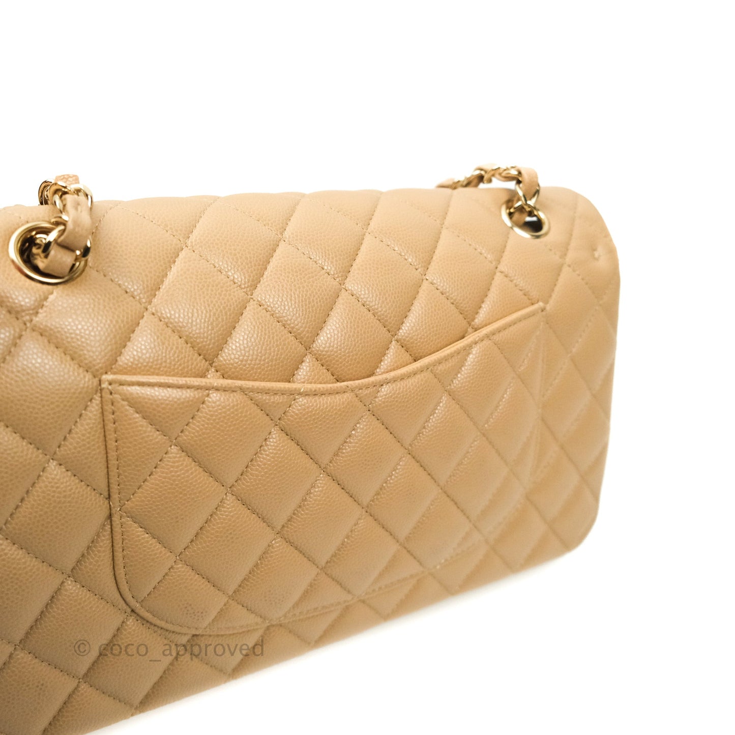 Chanel Classic M/L Medium Double Flap Dark Beige Caviar Gold Hardware 19B