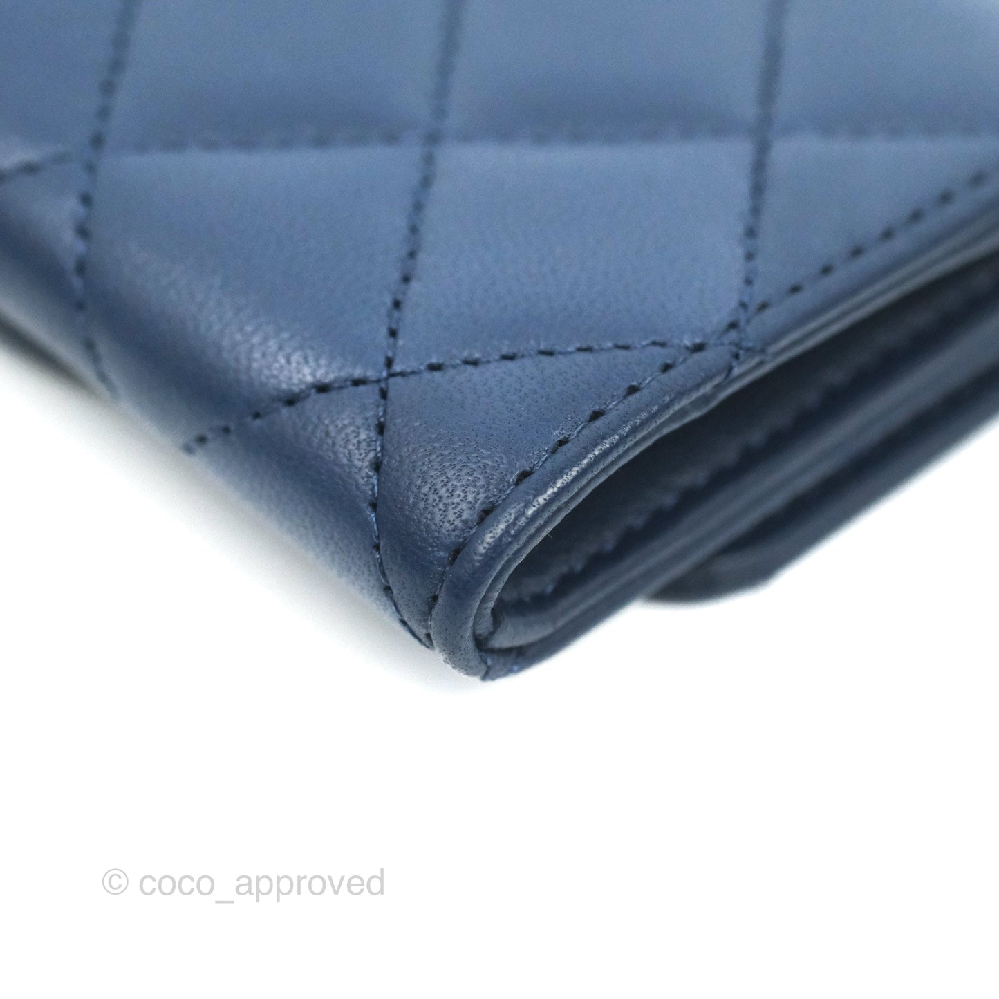 Chanel Quilted Flap Card Holder Navy Lambskin Silver Hardware