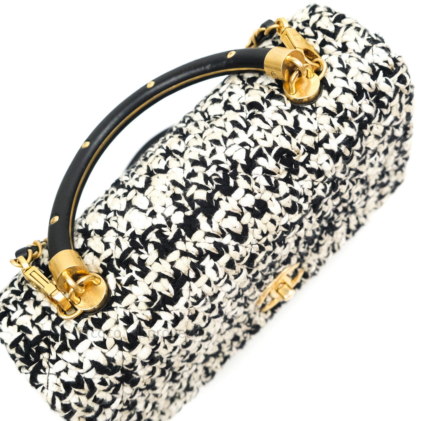 Chanel Flap Bag Tweed Black White Crochet Top Handle