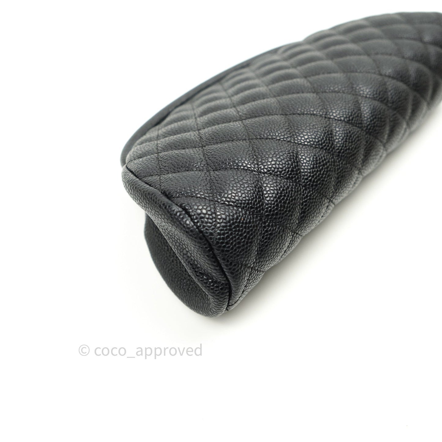 Chanel Quilted Timeless Kisslock Clutch Black Caviar Silver Hardware