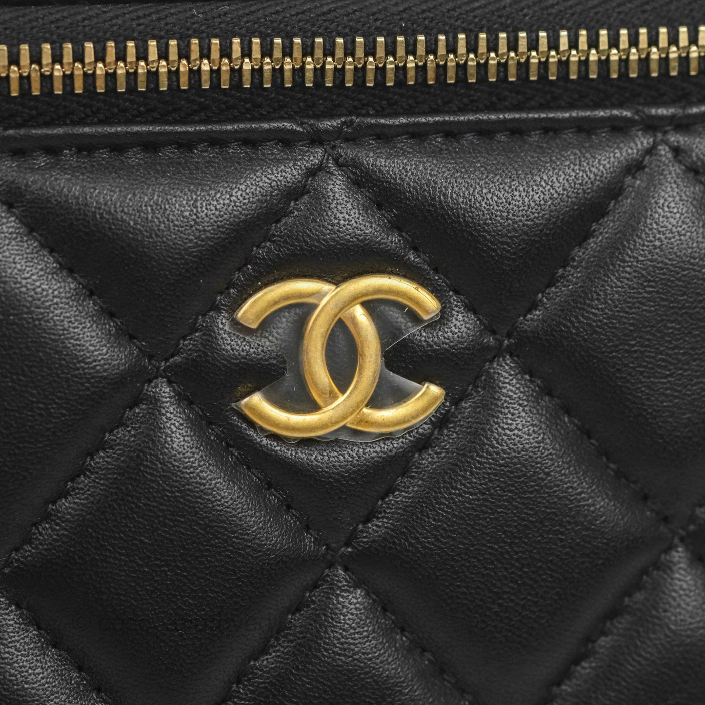 Chanel Vanity Rectangular Metal Top Handle Black Lambskin Aged Gold Hardware 22B