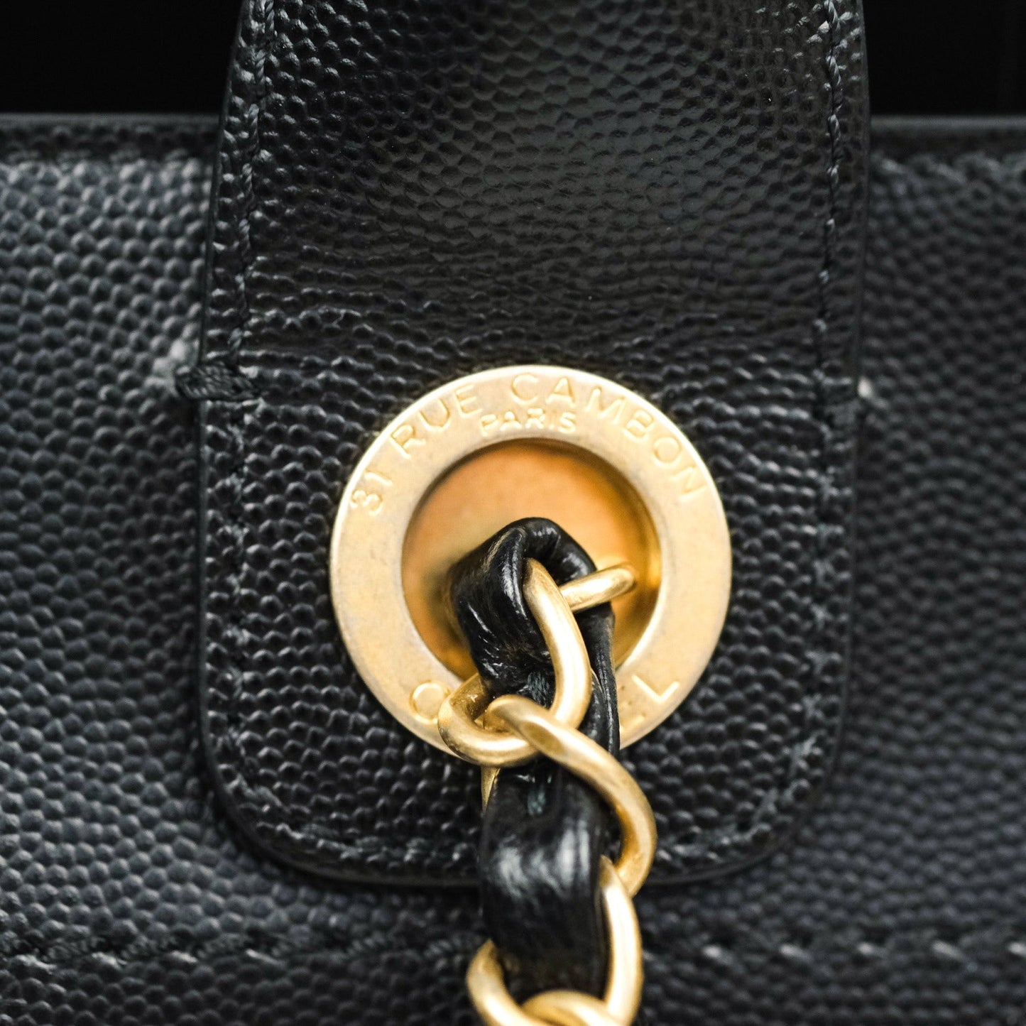 Chanel Small Studded Deauville Tote Black Caviar Gold Hardware