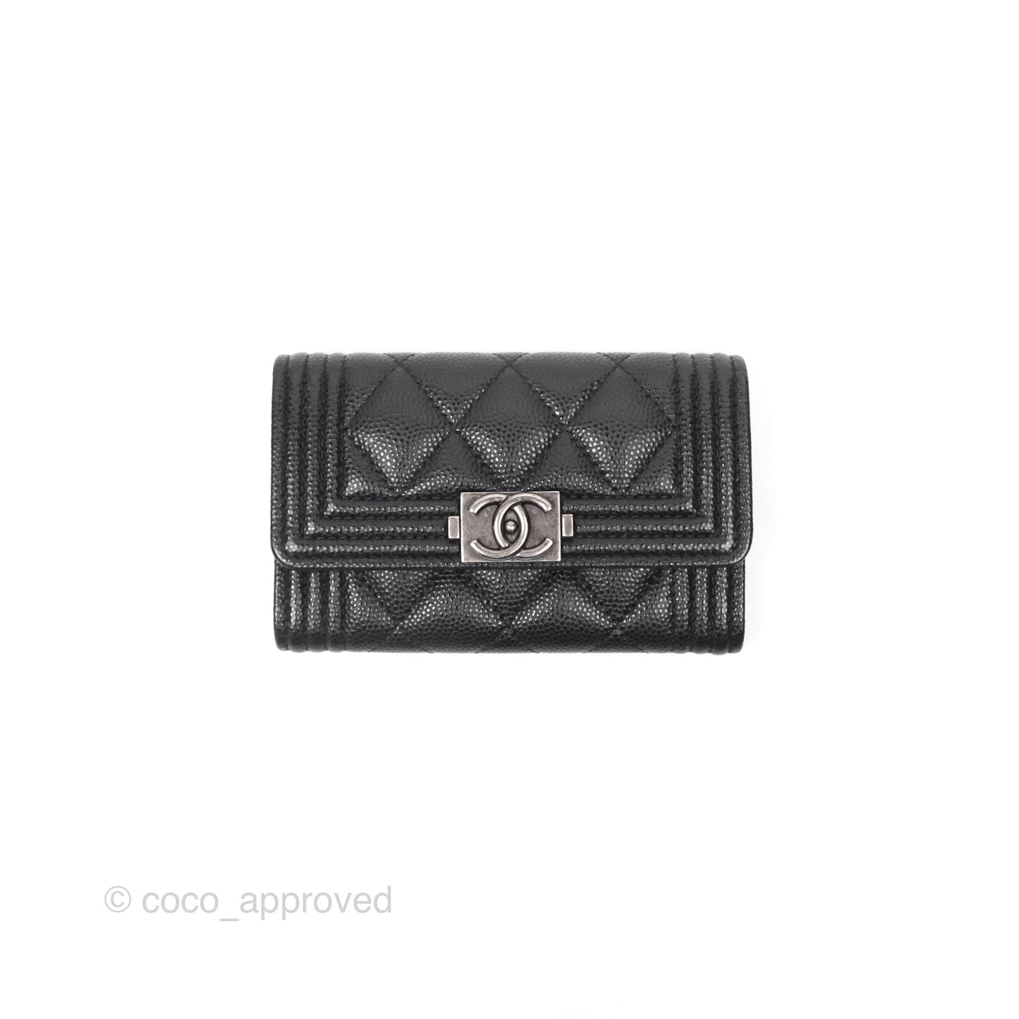 Chanel Quilted Boy Flap Card Holder Black Caviar Ruthenium Hardware