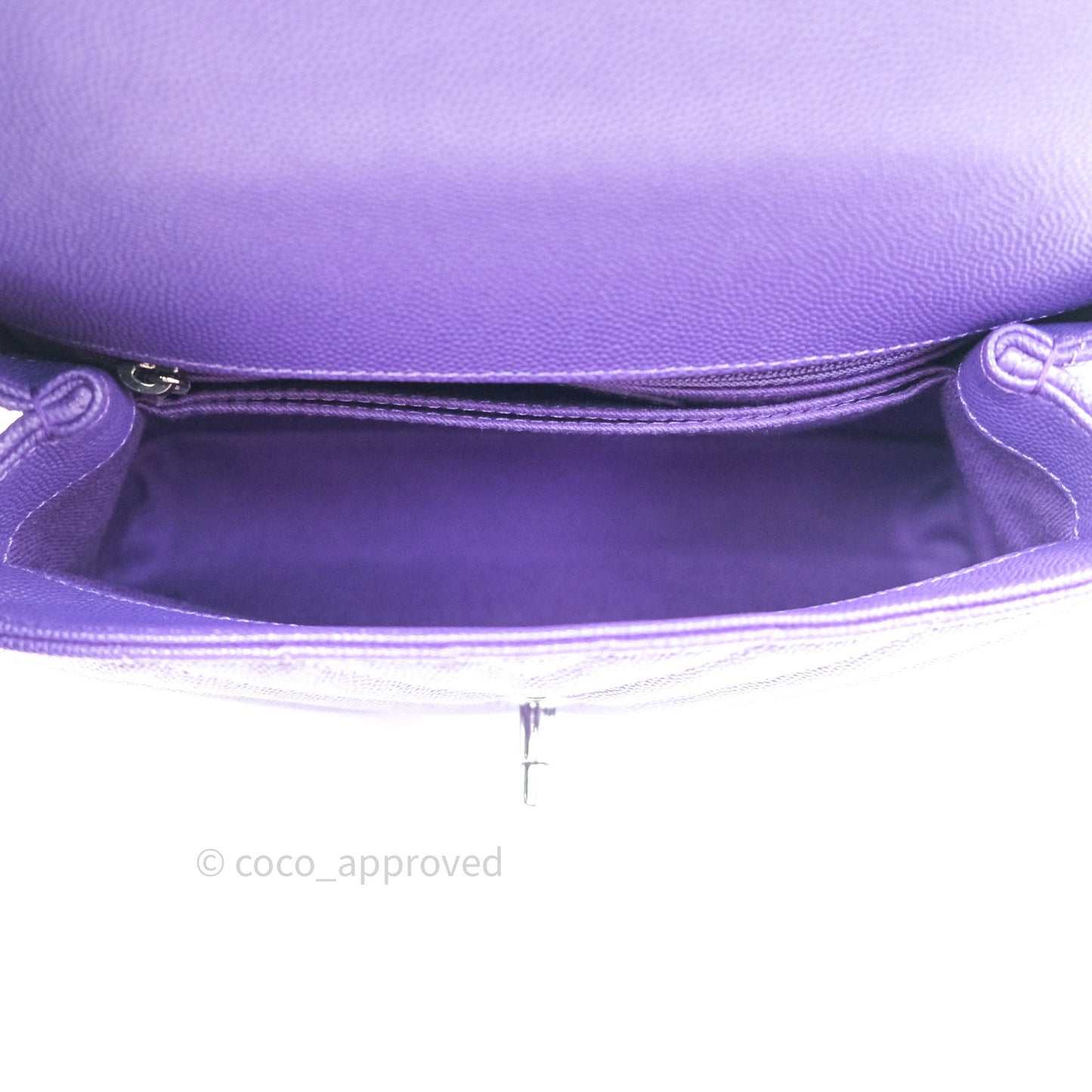 Chanel Mini Coco Handle Chevron Purple Caviar Quilted Dark Silver Hardware