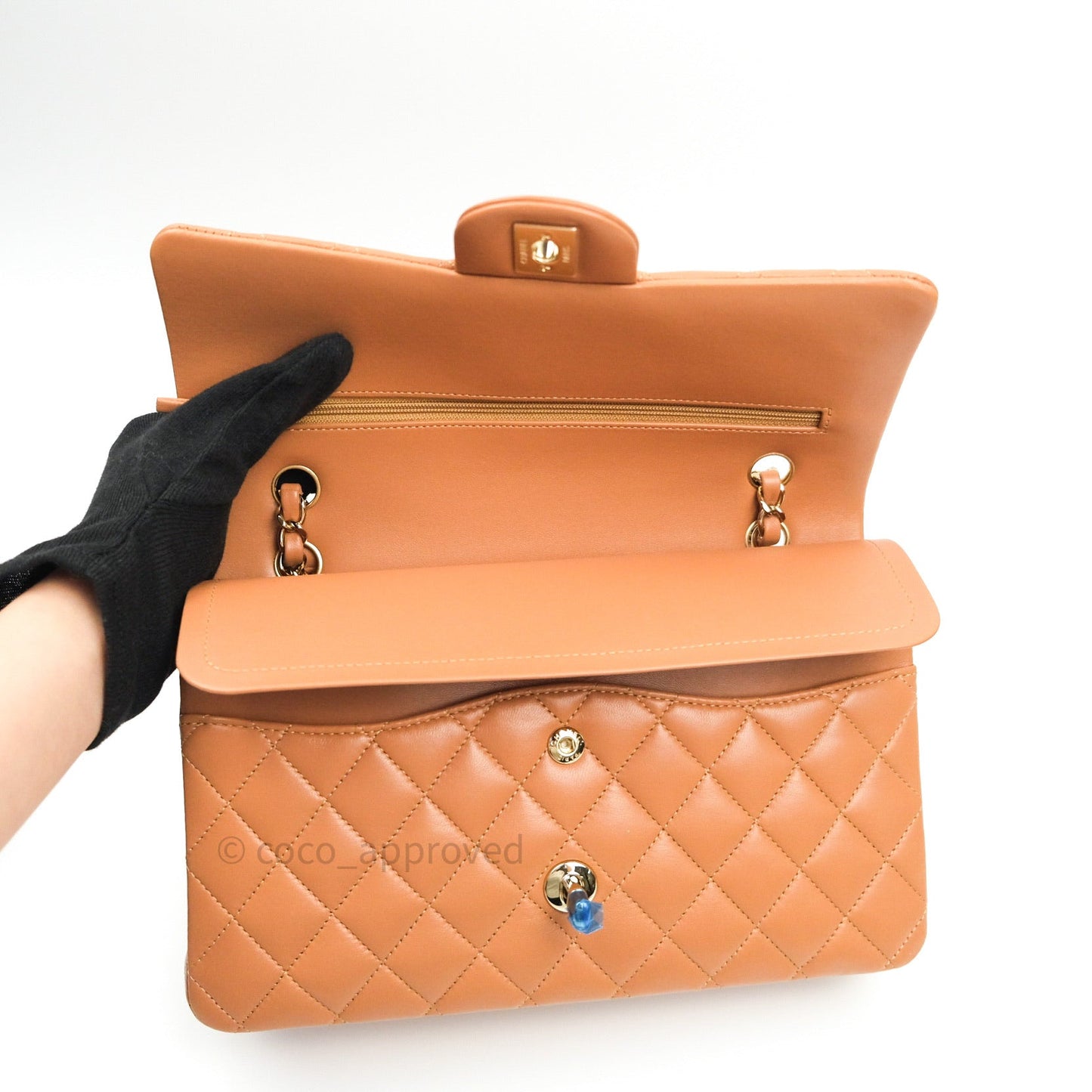 Chanel Classic M/L Medium Flap Quilted Dark Beige Caramel Lambskin Gold Hardware 21P