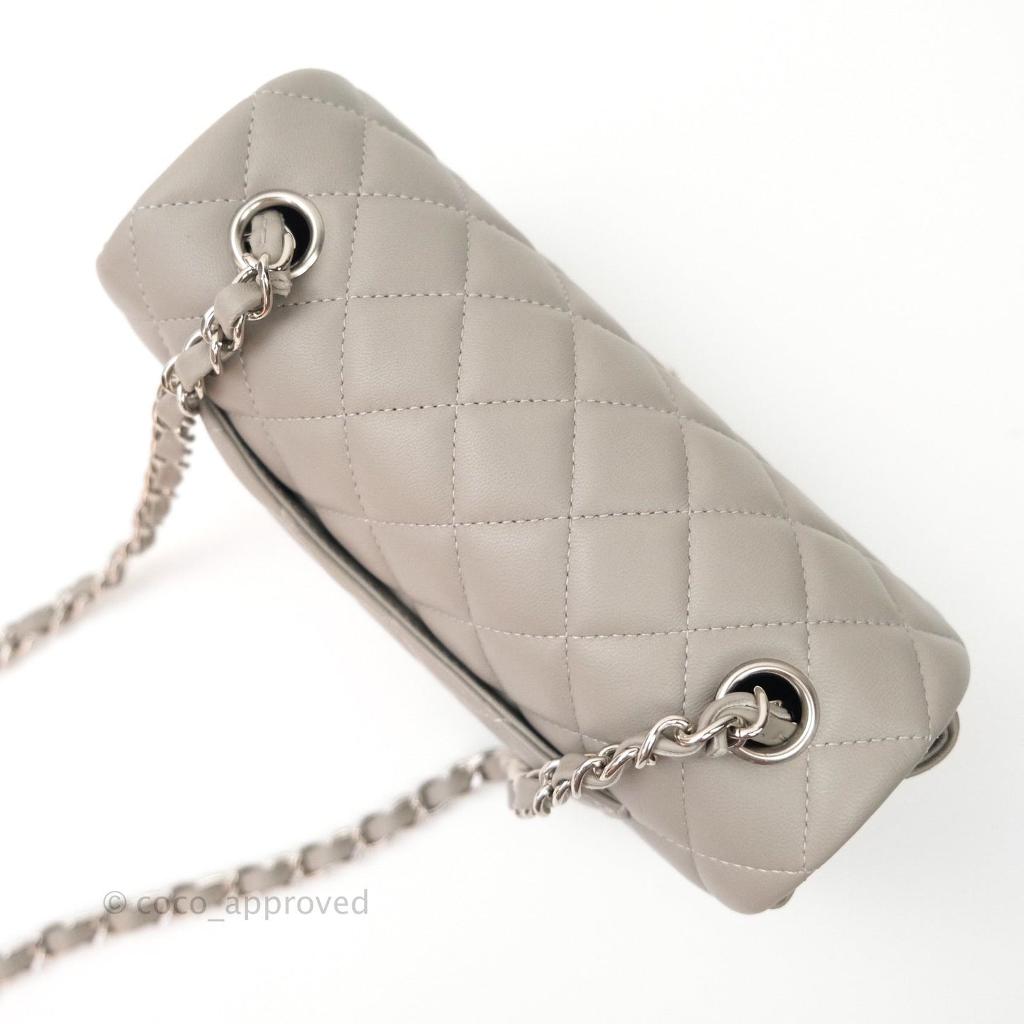 Chanel Quilted Mini Rectangular Flap Grey Lambskin Silver Hardware