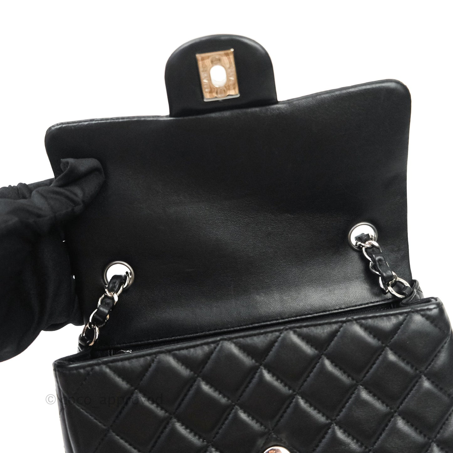 Chanel Quilted Mini Rectangular Black Lambskin Silver Hardware