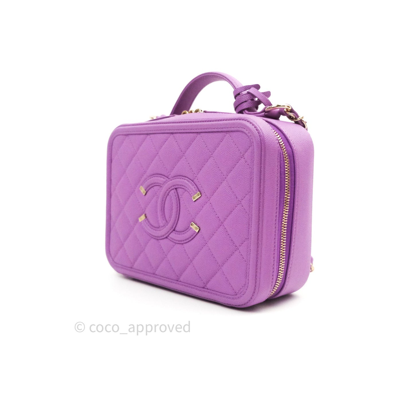 Chanel Quilted Medium CC Filigree Vanity Case Purple Caviar Gold Hardware