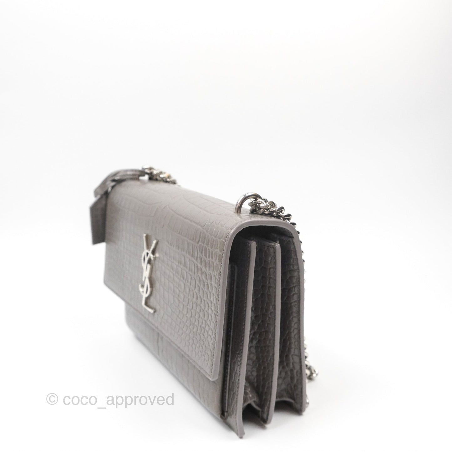 Saint Laurent Sunset Medium Grey Croc-effected Silver Hardware