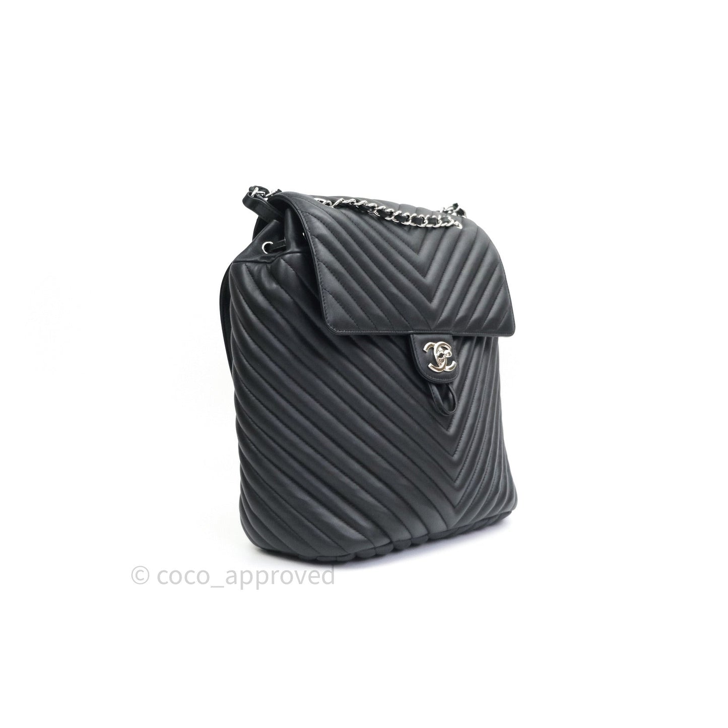 Chanel Calfskin Chevron Small Urban Spirit Backpack Black Silver Hardware