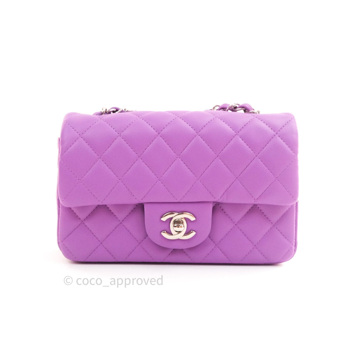 Chanel Quilted Mini Rectangular Flap Purple Lambskin Silver Hardware