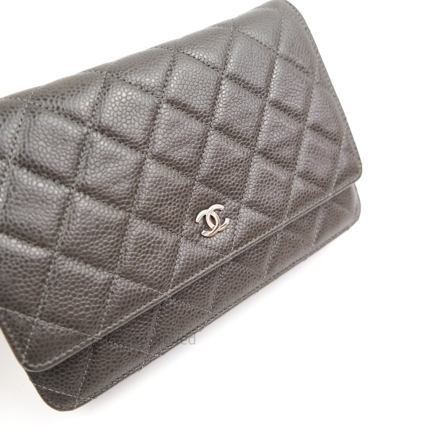 Chanel Quilted Wallet on Chain WOC Dark Grey Caviar Silver Hardware