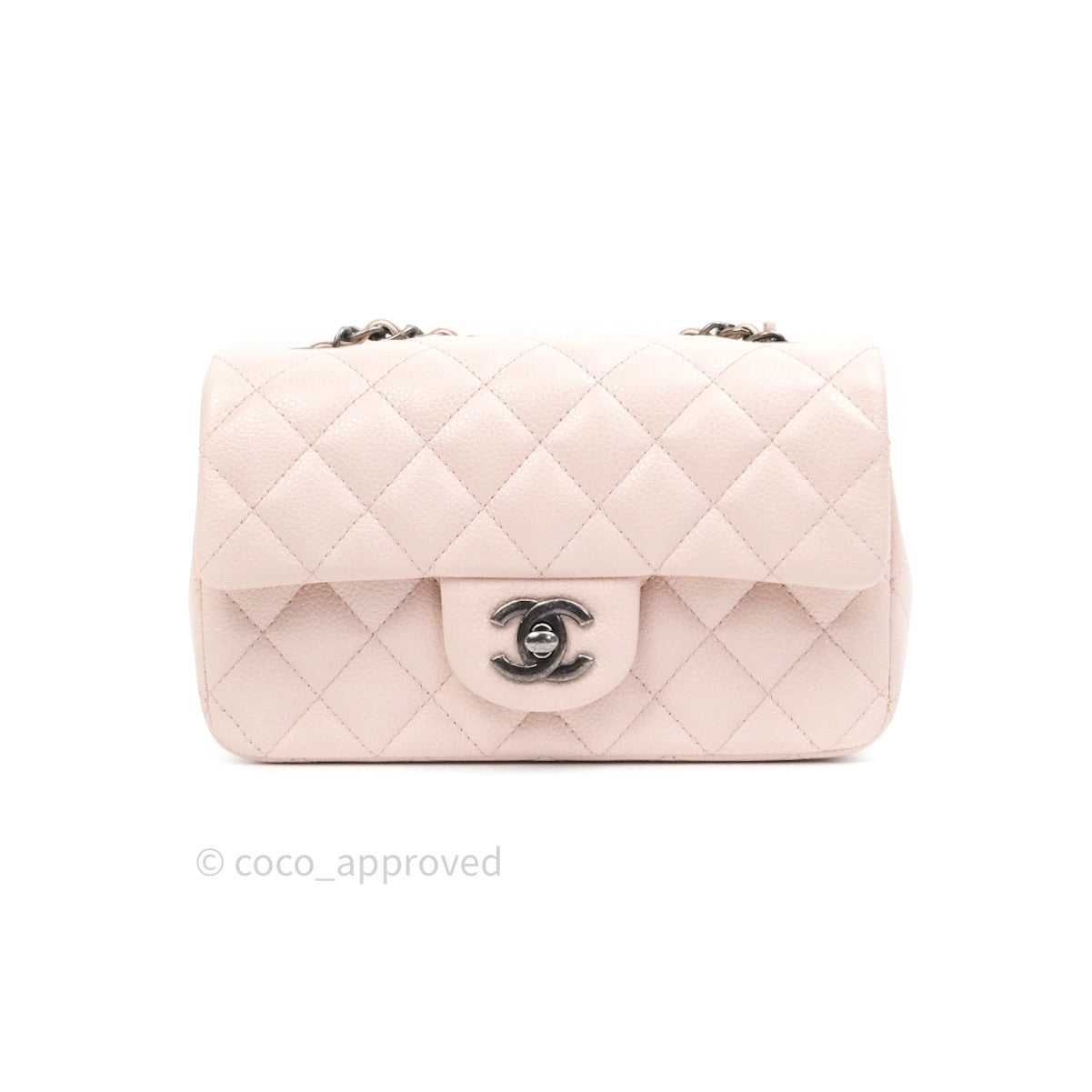 Chanel Quilted Mini Rectangular Sakura Pink Caviar Ruthenium Hardware
