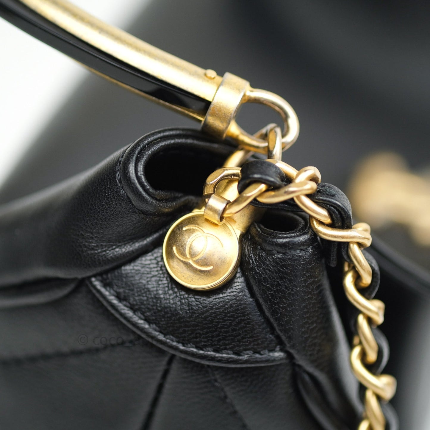 Chanel Chic Bucket Bag Black Lambskin Chevron Quilted With Handle