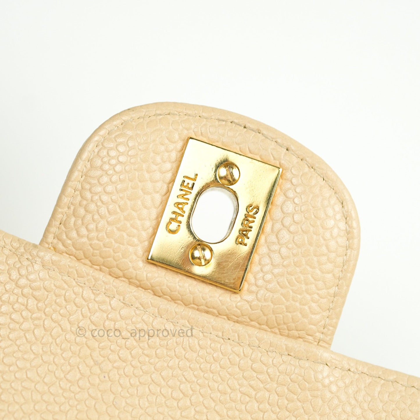 Chanel Quilted M/L Medium Double Flap Beige Clair Caviar Gold Hardware