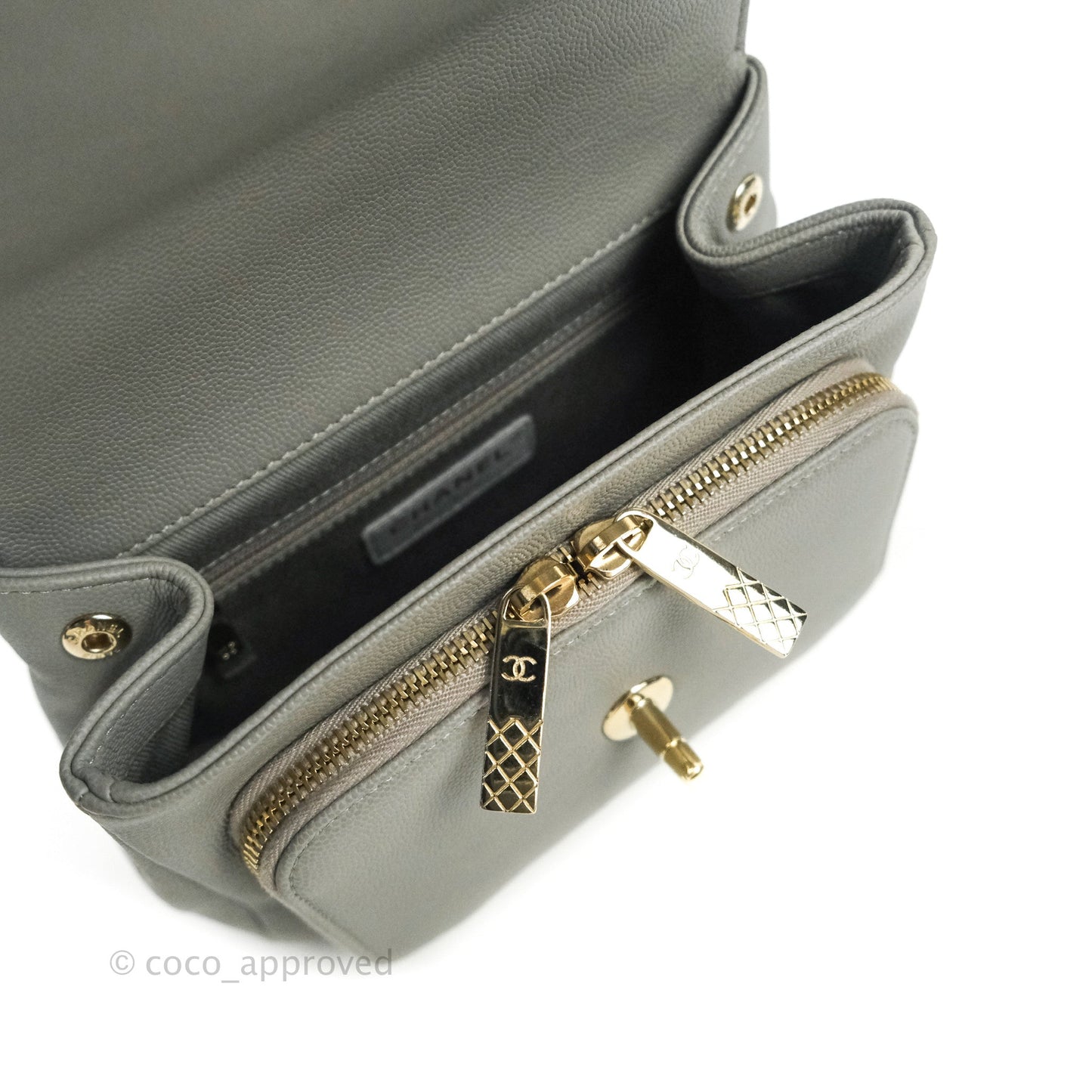 Chanel Quilted Small Business Affinity Flap Grey Caviar Light Gold Hardware