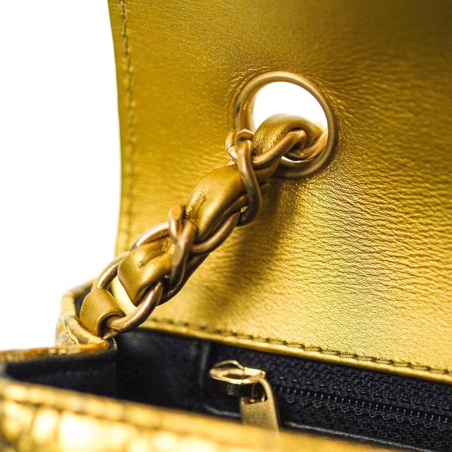 Chanel Gold Metallic Calfskin Crocodile Embossed Rectangular Mini Flap