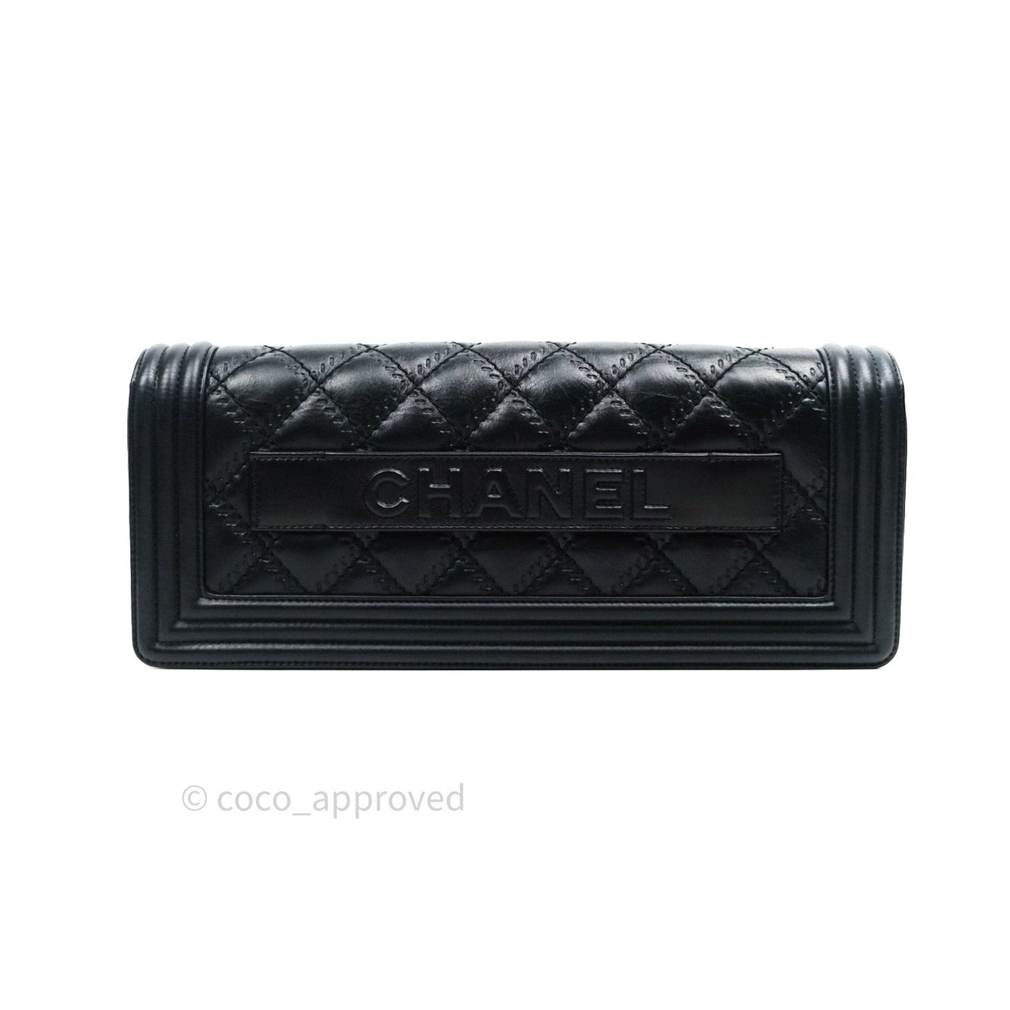 Chanel Quilted Boy Convertible Clutch Flap Black Calfskin With Chain