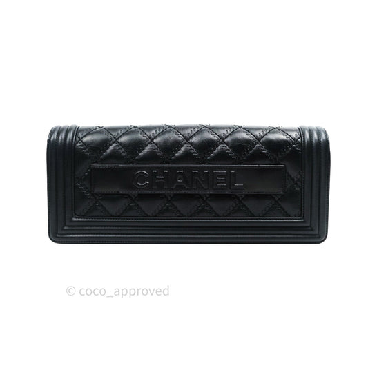 Chanel Quilted Boy Convertible Clutch Flap Black Calfskin With Chain