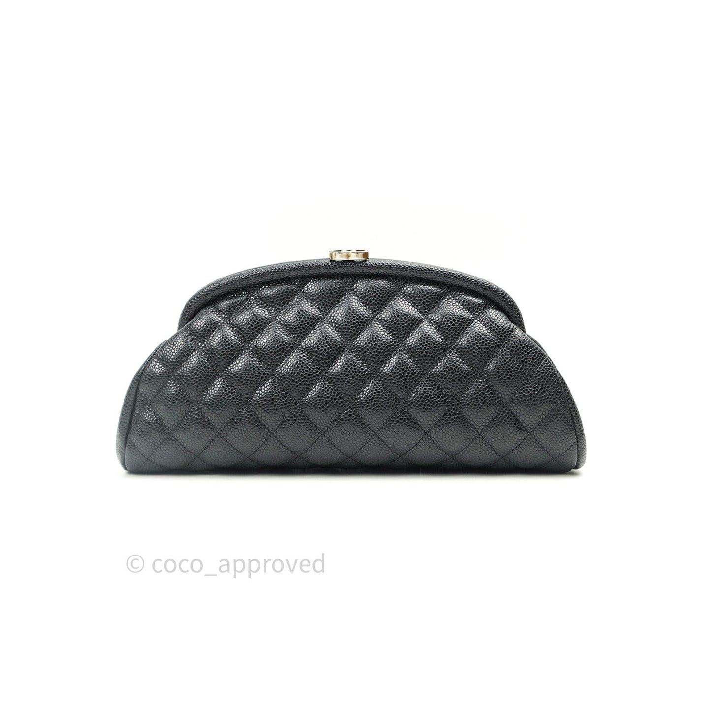 Chanel Quilted Timeless Kisslock Clutch Black Caviar Silver Hardware