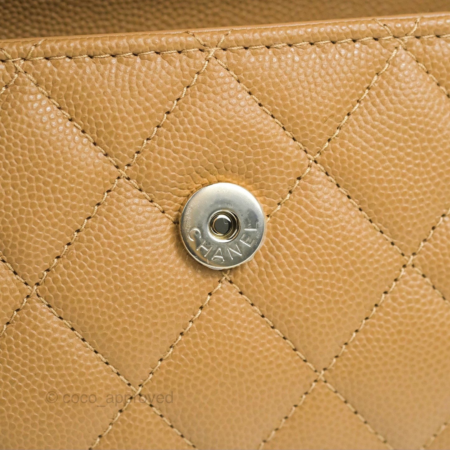 Chanel Top Handle Clutch with Chain Dark Beige Caviar Light Gold Hardware 23P